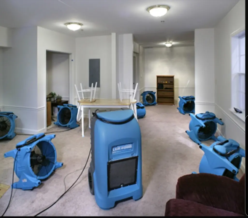 Air movers and dehumidifier setup for Water Damage Restoration in Silver Spring